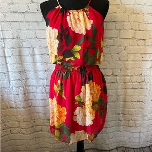 Floral Halter Dress in Red and Yellow